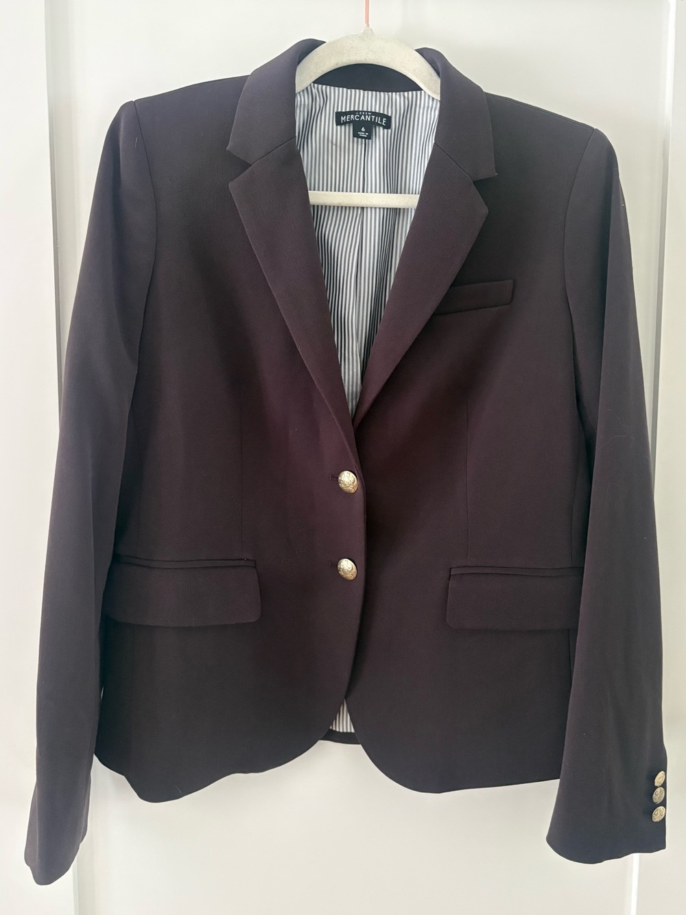 J. Crew Dark Brown Blazer Gold Buttons Schoolboy Mercantile Preppy Sz 6